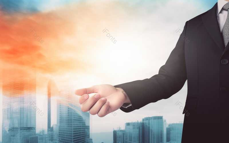 橙色云雾科技大楼一男子伸手金融贸易商务房产科技领导业务员公司企业建筑合作背景,高清,摄影图,摄影图片,图片大全,摄影图免费下载